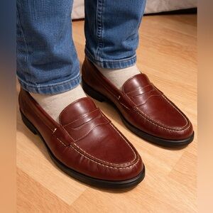 French Shriner Brown Leather Penny Loafers – Classic Slip-On Dress Shoes